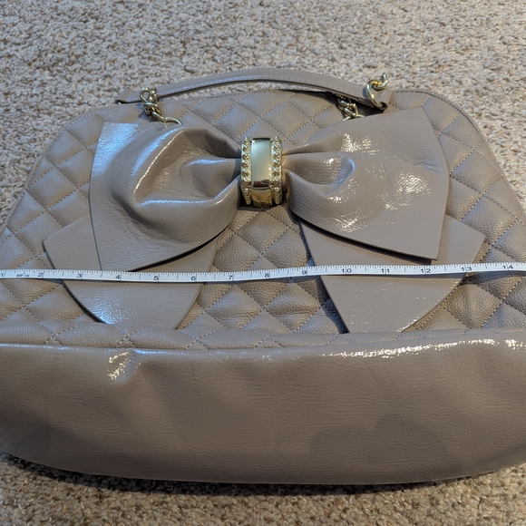 Betsey Johnson Gray Quilted Shoulder Bag with Bow